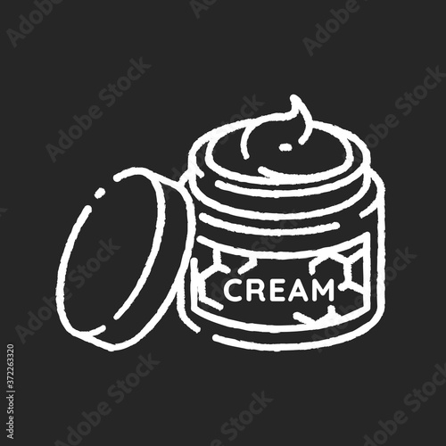 Honey skin care chalk white icon on black background. Natural cosmetics, organic beauty product. Cosmetology. DIY cosmetics. Body cream, moisturizer jar isolated vector chalkboard illustration