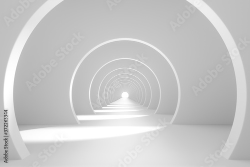 Fototapeta Naklejka Na Ścianę i Meble -  Bright white tunnel background, 3d rendering.