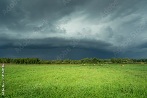 Storm cell in the sky and green meadow © darekb22