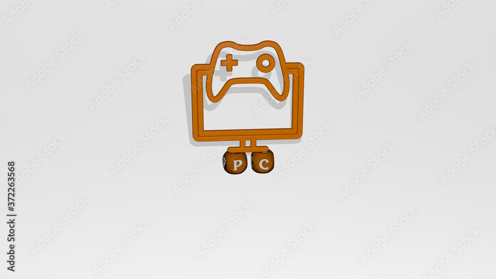 PC 3D icon over cubic letters, 3D illustration for computer and tablet PC 3D icon over cubic letters, 3D illustration for computer and tablet