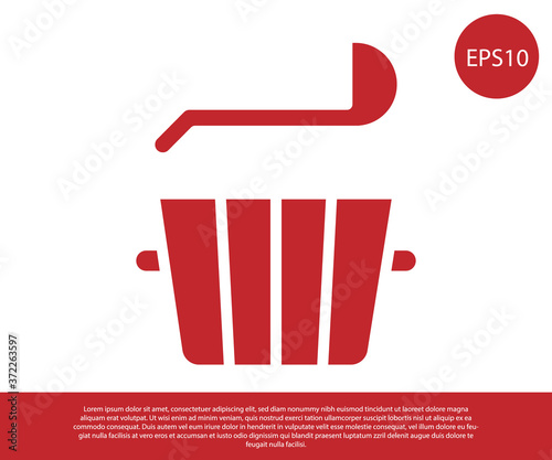 Red Sauna bucket and ladle icon isolated on white background. Vector.