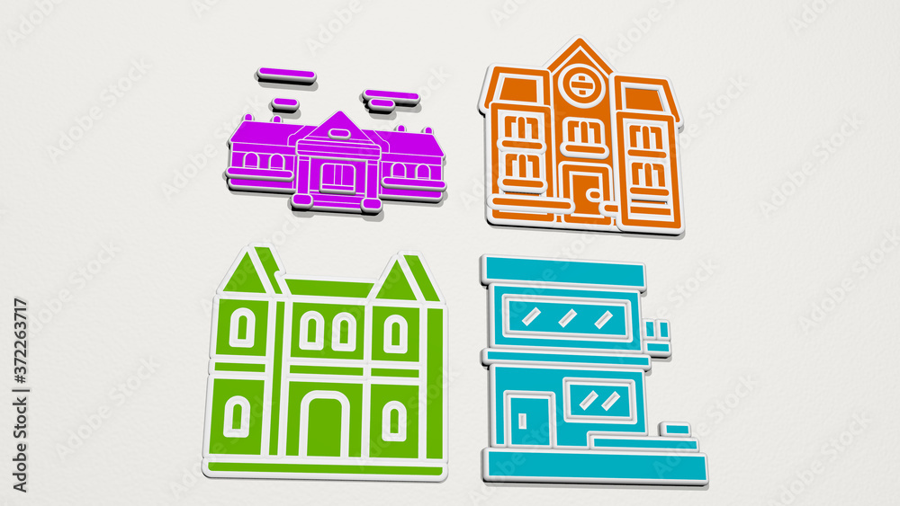 MANSION colorful set of icons, 3D illustration for architecture and building