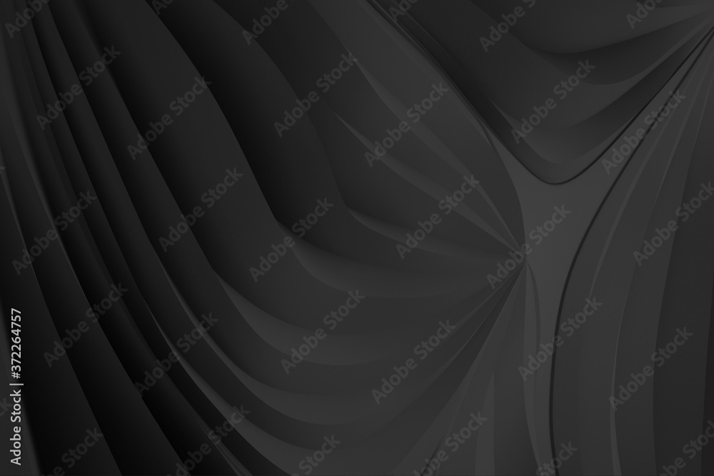 Obraz premium Digital silk cloth of wavy abstract backgrounds. Black and white 3D waves. Natural organic shapes.