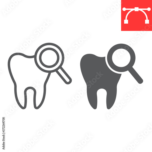 Dental checkup line and glyph icon, dental and stomatolgy, teeth check up sign vector graphics, editable stroke linear icon, eps 10.