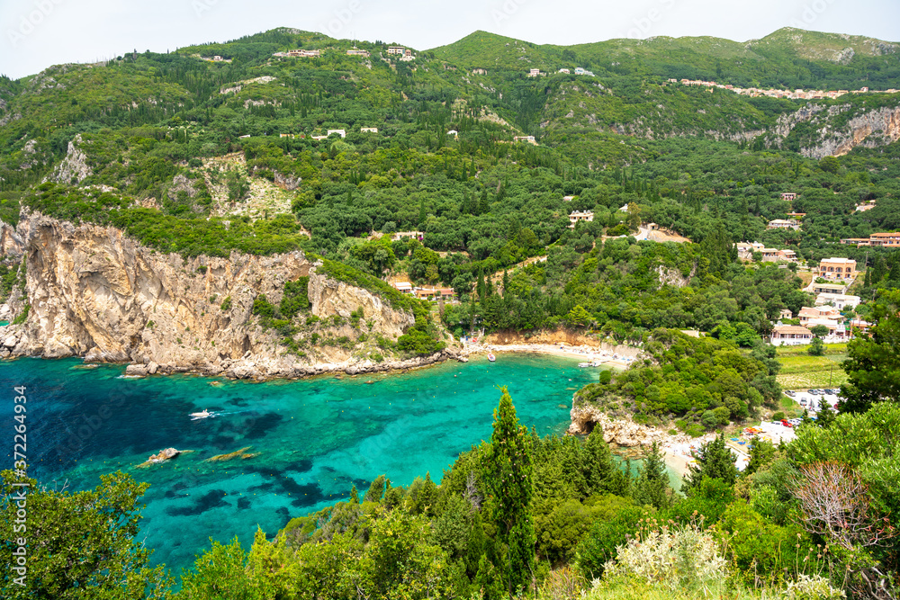 beautiful coast with azure bay in Paleokastritsa on Corfu island, Greece