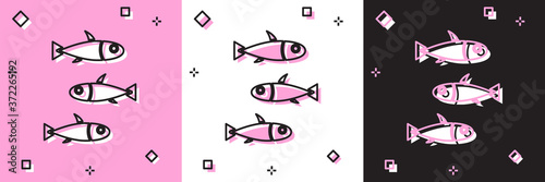 Set Fishes icon isolated on pink and white, black background. Vector..
