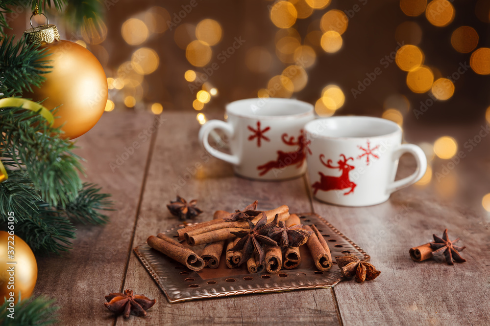 Star anise and cinnamon sticks. Star anise and cinnamon sticks.