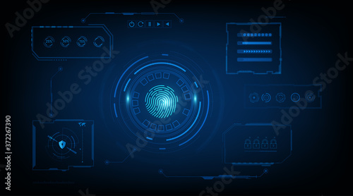 vector abstract security system concept with fingerprint on technology background.