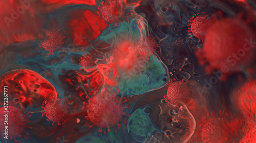 Abstract concept of corona virus with living body cells photo