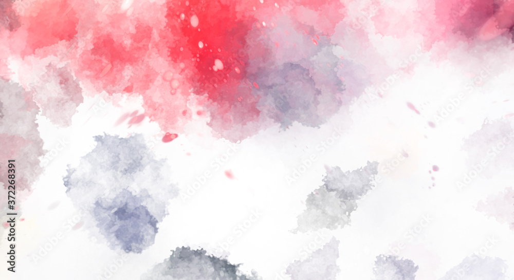Watercolor painted background with blots and splatters. Brush stroked painting. 2D Illustration.