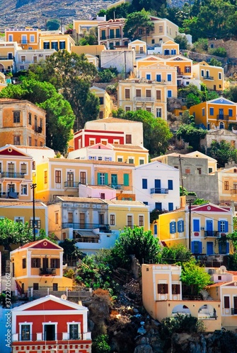 Greece, Symi island, houses in Yalos, the port of Symi.