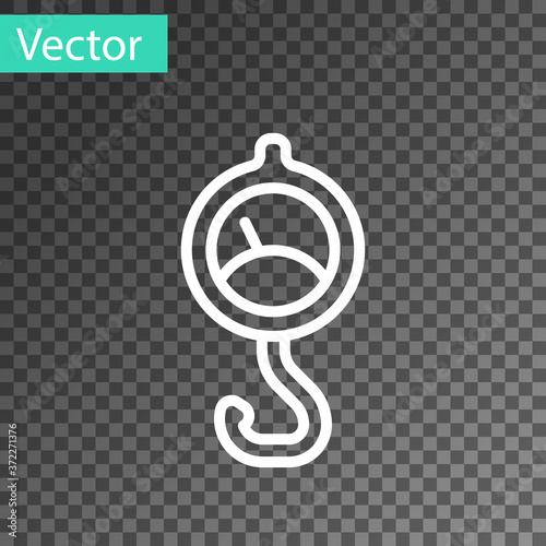 White line Spring scale icon isolated on transparent background. Balance for weighing. Determination of weight. Vector.