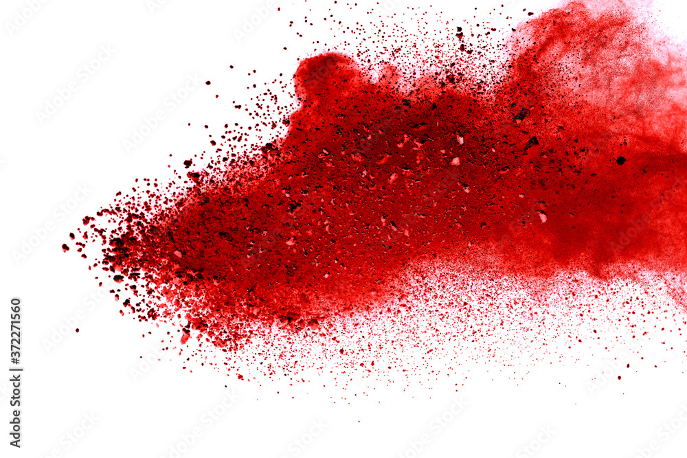 Red dust particle splash isolated on white background.