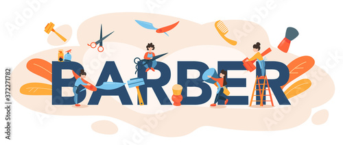 Barber typographic header. Idea of hair and beard care. Scissors