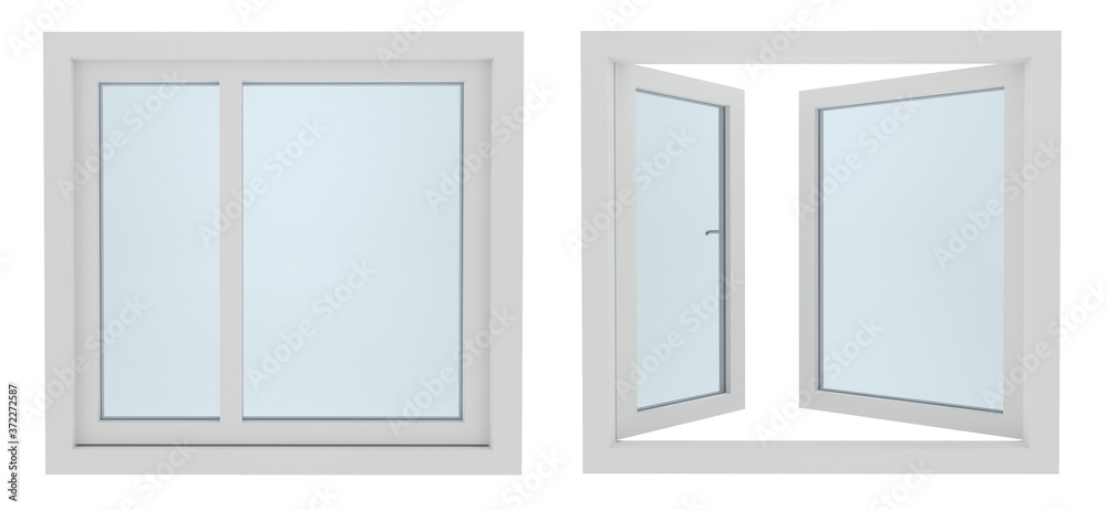 White windows frame isolated on white background 3d illustration