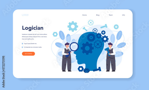 Logician web banner or landing page. Scientist systematicly study