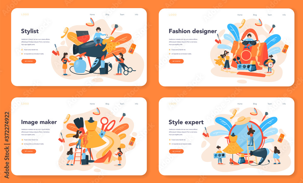 Fashion stylist web banner or landing page set. Modern, creative job Fashion stylist web banner or landing page set. Modern, creative job