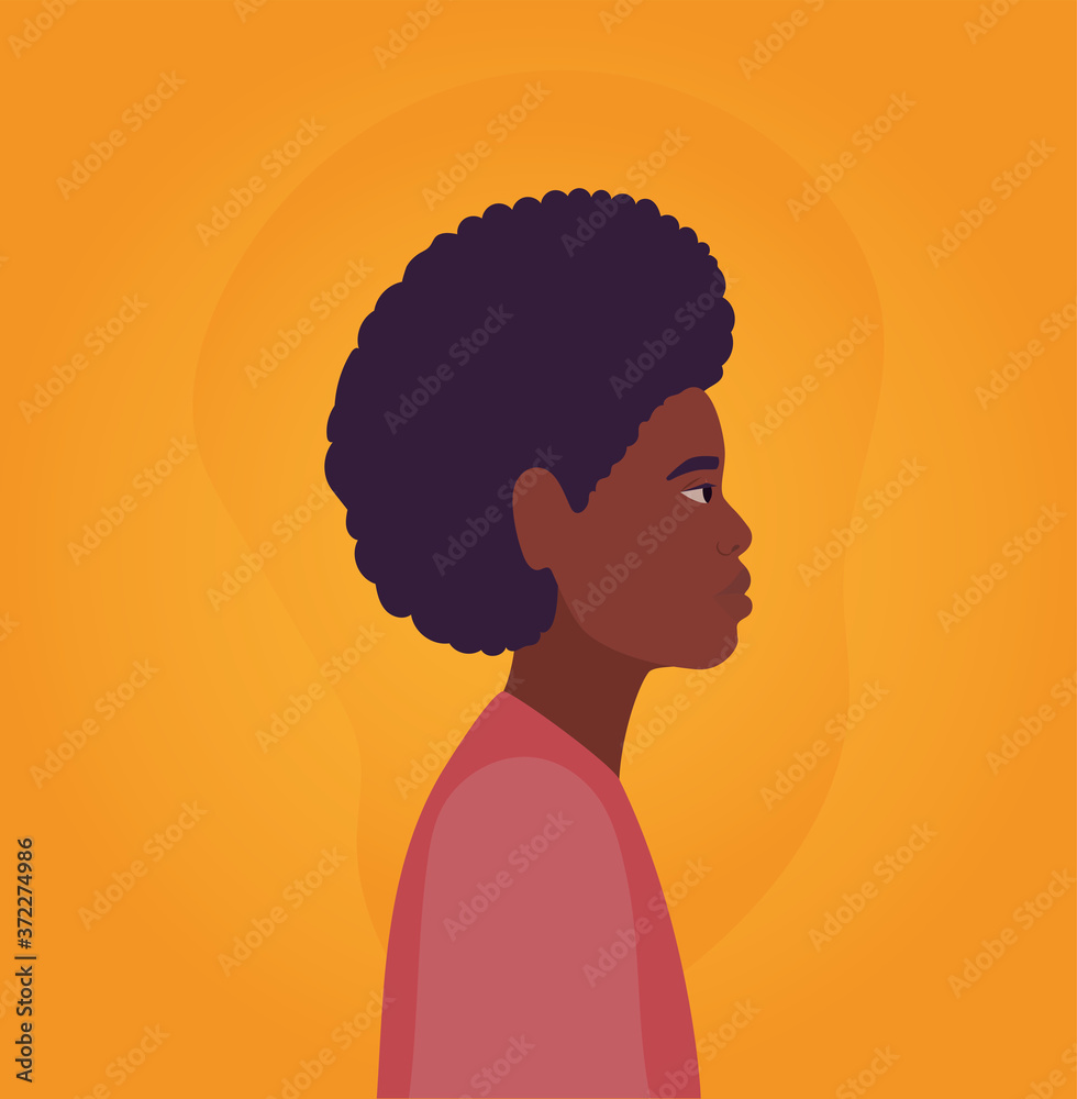 black man cartoon with afro in side view on orange background design, Boy  male person people human social media and portrait theme Vector  illustration Stock Vector | Adobe Stock