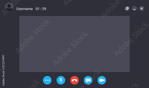 Online conference video call vector interface screen mockup with ui icons. Videocall meeting or business webinar app window. Flat application display template of the web education video call chat. V1