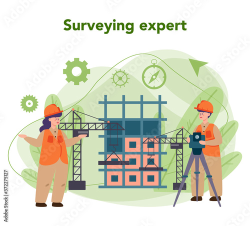 Geodesy science concept. Land surveying technology. Engineering