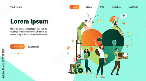 Stylized volunteers help charity and sharing hope isolated flat vector illustration. Cartoon abstract social team or group with humanitarian support. Donation and aid community concept