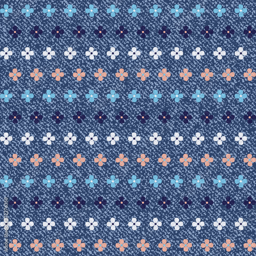 Vector Daisies seamless pattern. Denim floral wallpaper. Blue Jeans background with flowers.