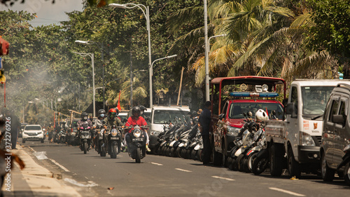 Bali, Indonesia august-17 th 2020. independence day. social events on the beach in kuta. kite festival. surfing competition among juniors. Bali, Indonesia