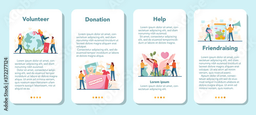 Volunteer mobile application banner set. Charity community