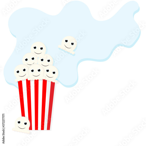Striped cup. Light hand drawn happy emoticons. Popcorn vector