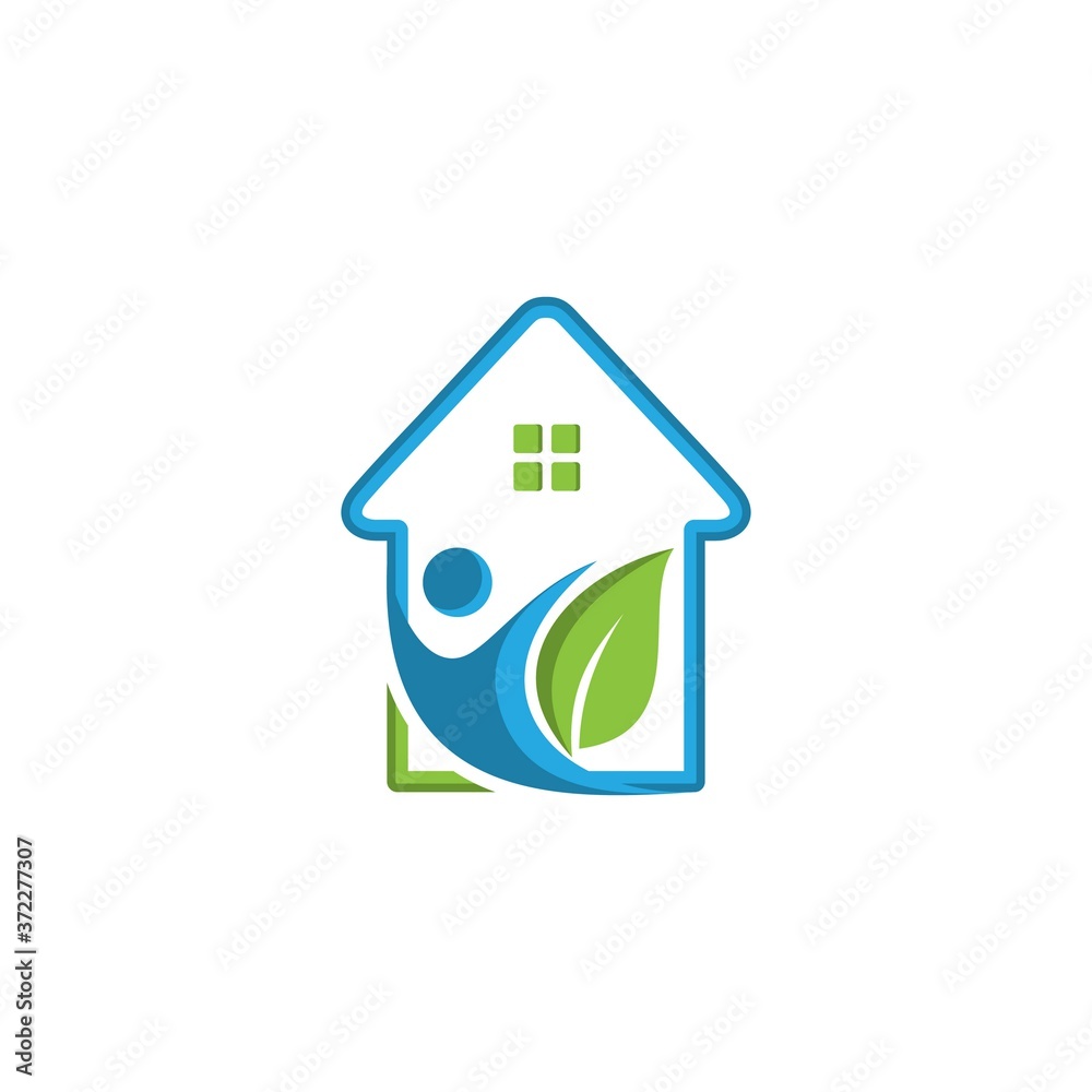 green leaves eco home Monogram Style logo, vector logo design template green leaves eco home Monogram Style logo, vector logo design template
