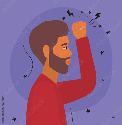 man cartoon with brown beard and fist up in side view design, Manifestation protest and demonstration theme Vector illustration