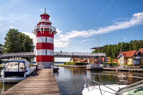 Marina with lighthouse of Rheinsberg (federal state Brandenburg), Germany