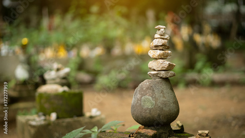 Schilderij op canvas The stones are stacked like jedi in the natural forest