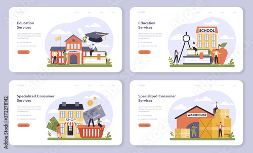 Consumer service sector of the economy web banner or landing