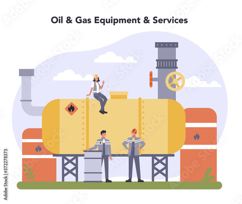 Oil and gas industry concept. Fuel factory, barrel with diesel.