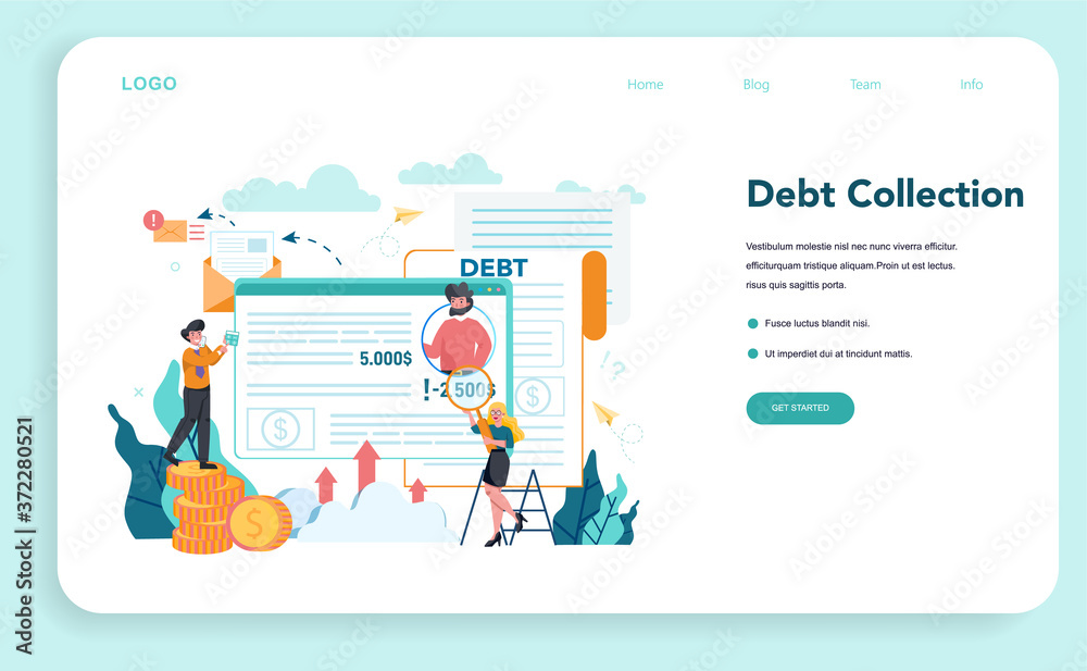 Debt collector web banner or landing page. Pursuing payment