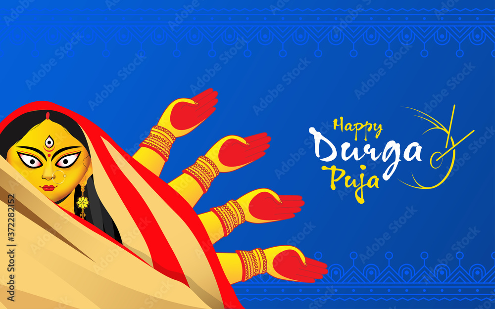 Happy Durga Puja Festival Greeting Background Template Design with ...