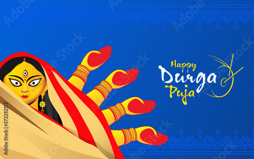 Happy Durga Puja Festival Greeting Background Template Design with Creative Durga Illustration