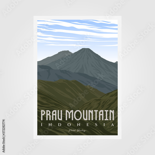 prau mountain camp vintage poster illustration design, outdoor poster design