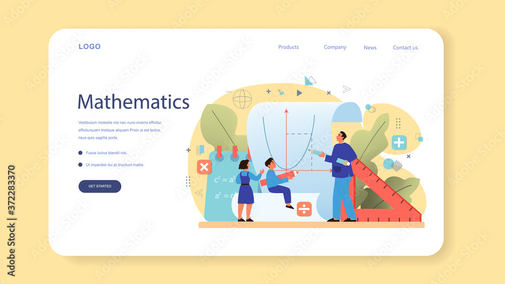 Math school subject web banner or landing page. Learning Math school subject web banner or landing page. Learning