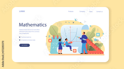 Math school subject web banner or landing page. Learning
