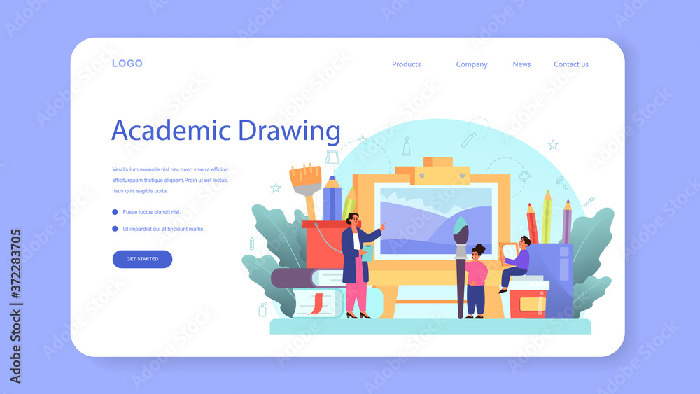 Art school education web banner or landing page. Student