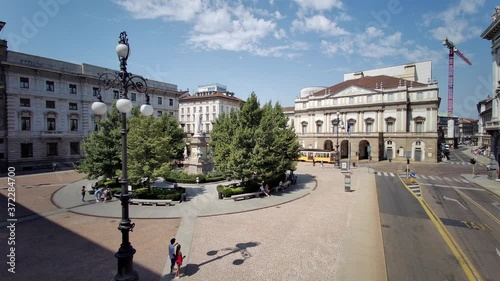 Milan, Italy. Scala square, view of Teatro della Scala with tram