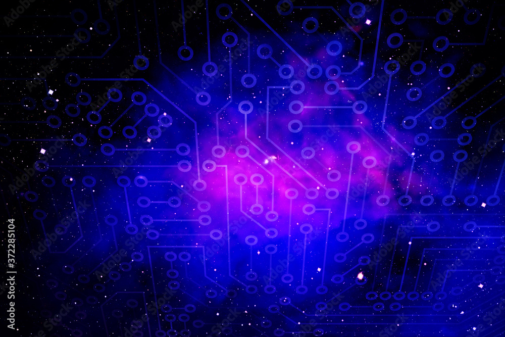 Obraz premium Abstract circuit board futuristic technology processing background. Space microchip digital illustration.