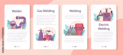 Welder and welding service concept mobile application banner set.