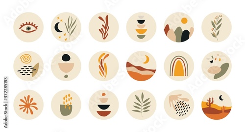 Abstract story highlight cover. Social media stories round icons, art design for blog contemporary boho style. Vector illustration