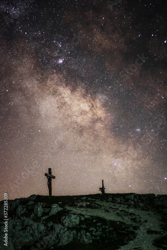Wallpaper Mural The Heart of Milky Way. View from Mountain with rood on the peak during the night time. Monte Livata. Italy Torontodigital.ca