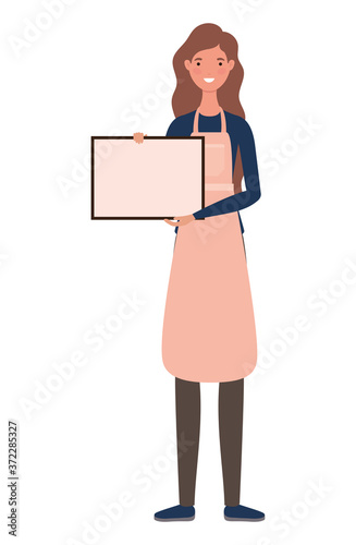 saleswoman cartoon with apron and banner design of Shopping commerce and market theme Vector illustration