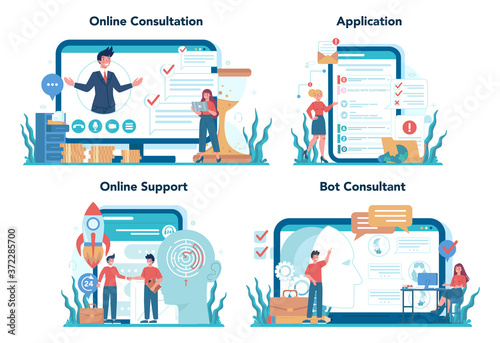 Consulting online service or platform set. Research and recommendation