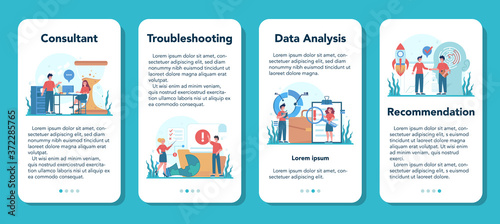 Professional consulting mobile application banner set. Research